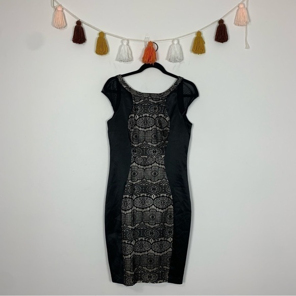 Chaya Sheath Black Tan Lace Cocktail Dress Size 6 - Picture 1 of 11